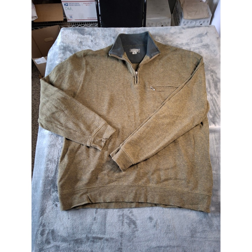 Pendleton Mens XL Olive‎ Green Heather Quarter Zip Pullover Sweater Chest Pocket